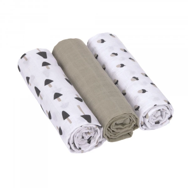 LÄSSIG Lässig Swaddle & Burp Blanket L Little Forest Olive 3 Stück Sortiert