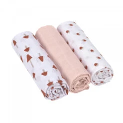 LÄSSIG Lässig Swaddle & Burp Blanket L Little Forest Powder Pink 3 Stück Sortiert