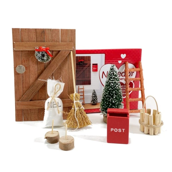 Wichteltür-Set Holz Braun 9-teilig Mit Viel Zubehör